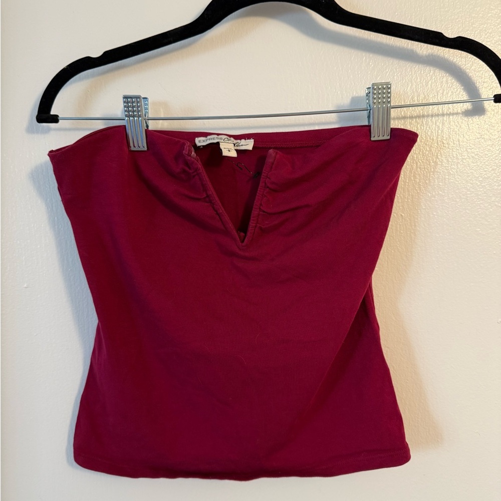 Express Burgundy Strapless Crop Top